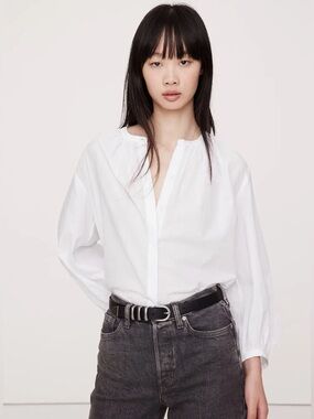 Banana Republic White Cotton Voile Shirted Neck Oversized Blouse Size Medium